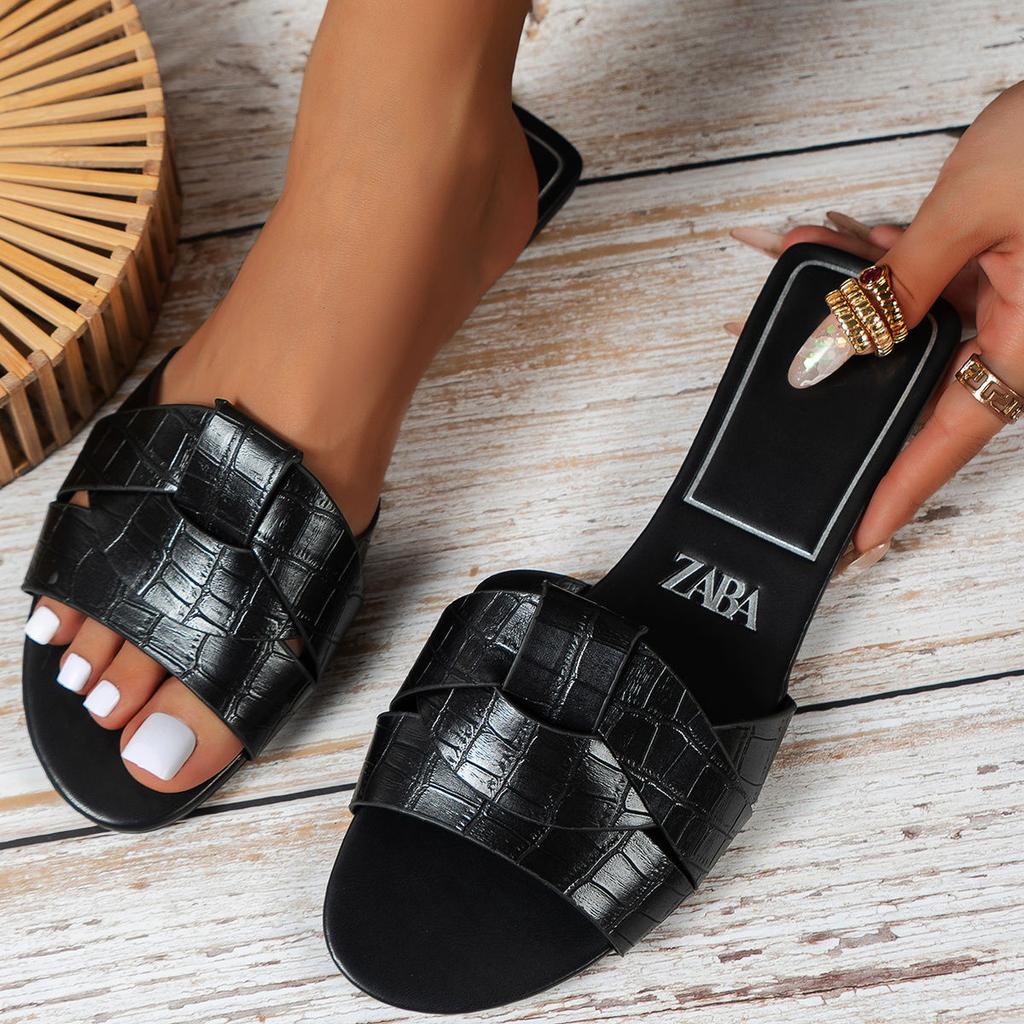 Fashion 2025 New Women's Extra Large Size Flat Flip Flops Cross Design Solid Color Indoor Outdoor Sandals Fashionable Casual Slipper