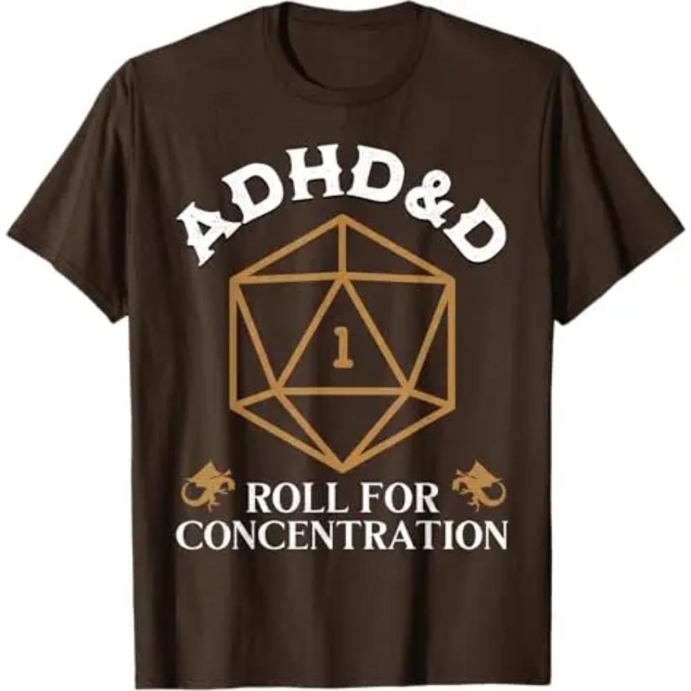 Vintage ADHD&D Roll for Concentration DnD Men Women T-Shirt RPGs Gamer Graphic Outfit Funny Saying Tee Short Sleeve Blouses Gift