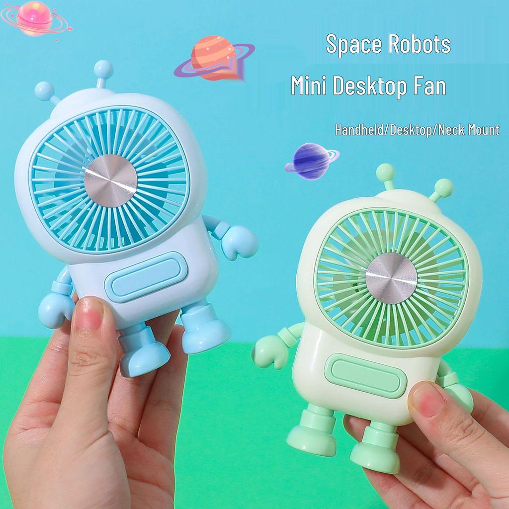 Portable Cartoon Mini Desk Fan with USB Charging and Lanyard
