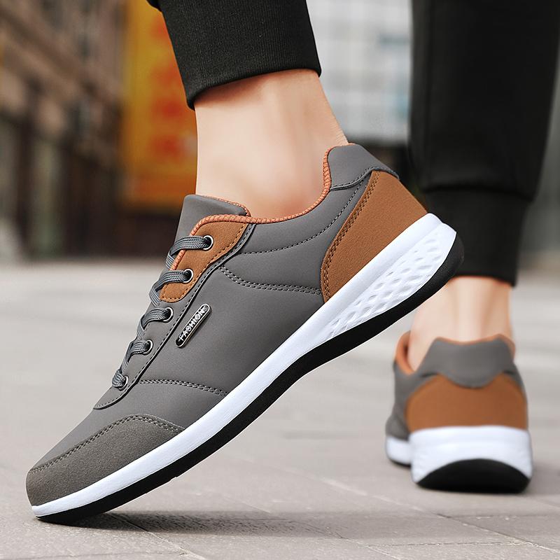 Men's casual sports shoes, leather running shoes, fashionable and comfortable, spring and autumn breathable leather shoes