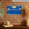 2D Flat, 1pc "Congratulations" Graduation Aluminium Sign 8x12 Inch - Royal Blue & Gold Glitter Grad Cap Design, Sparkling Star & Scroll Decor