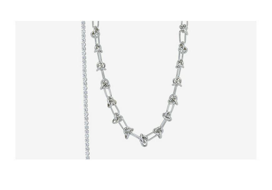 Spicy Girl Trend Patchwork Chain Tassel Zircon Choker: Cool European and American Collarbone Necklace P032