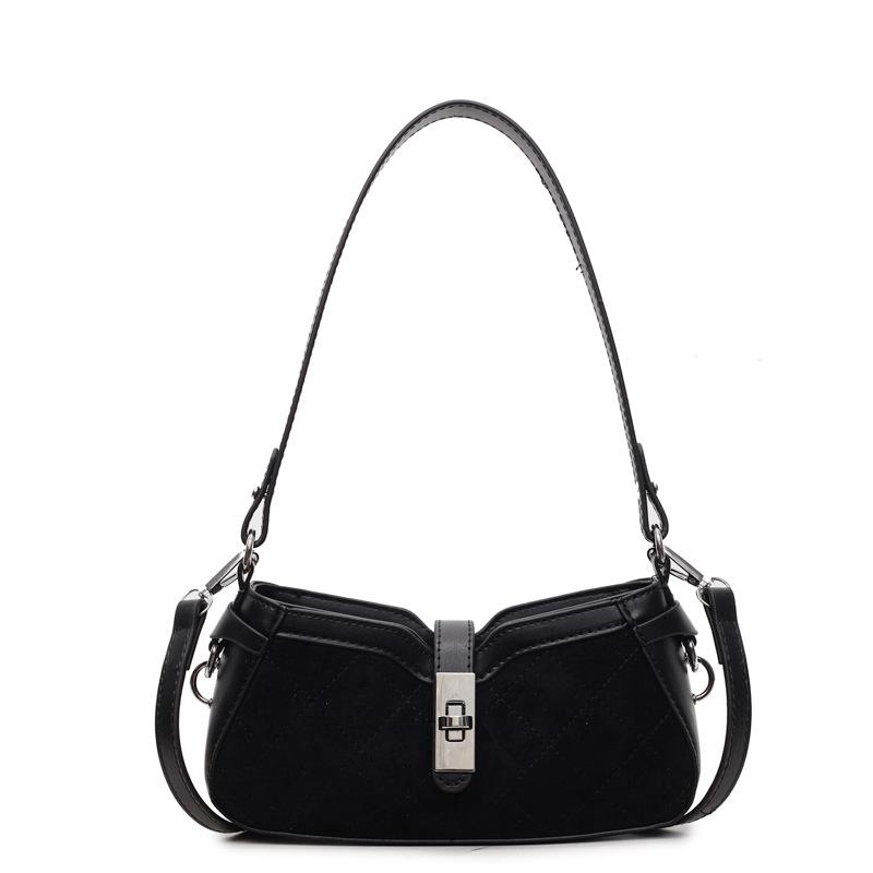 

High-end fashion baguette handbag women s spring new niche texture shoulder messenger bag commuter bag чёрный