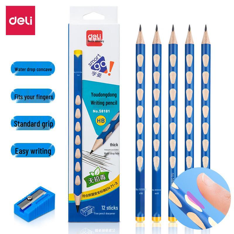 Deli Ergonomic Triangular Grip HB Pencils with Sharpener 16.8 cm