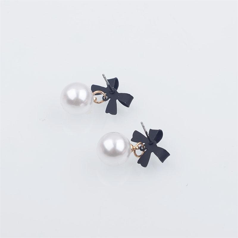 Black Red Bowknot Elegant Hanging Earrings Imitation Pearl Ball Pendants Korean Fashion Sweet Small Earrings Brincos 2025 New