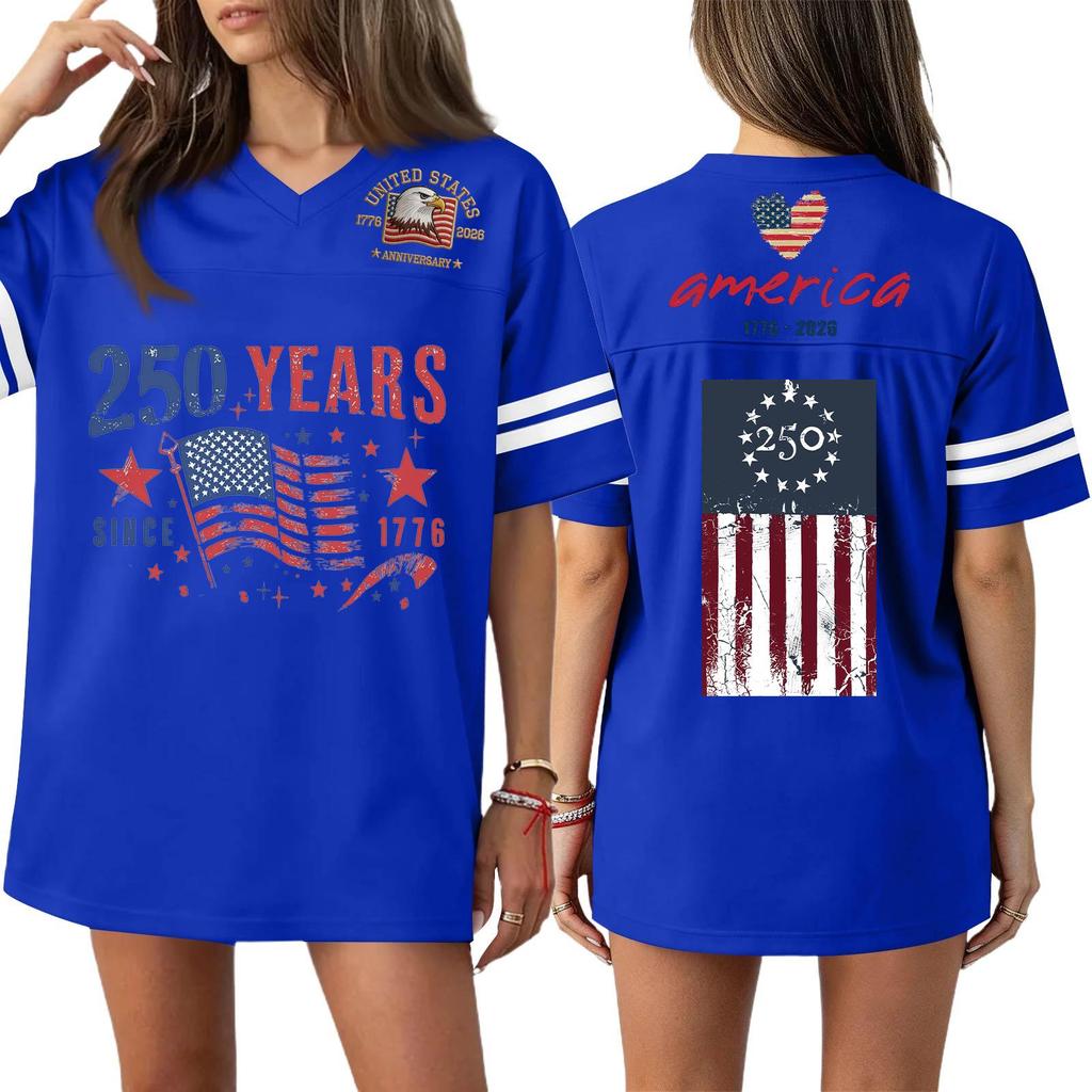 Women's Casual Fashion V-Neck Sports Independence Day Print Short Sleeve Sports T-Shirt Top