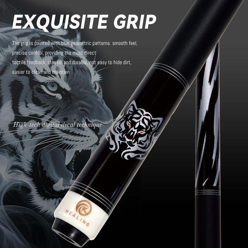 OKHEALING Karbonfaser Billard Queue Schwarze Technologie Billard Queue Sticks 11,8mm Spitze Radial Pin Verbindung 147cm/58Zoll Länge 19~20oz Gewicht, Weißer Tiger