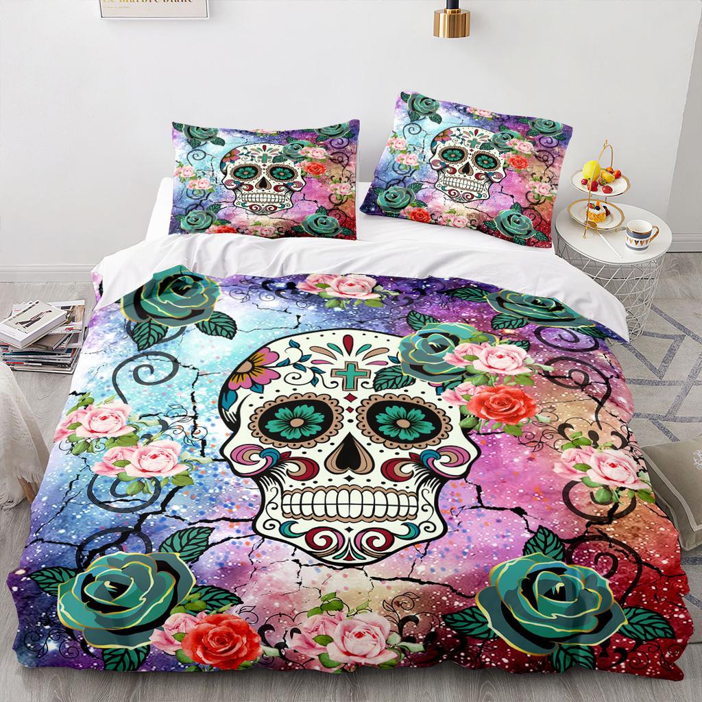 3D Skull Head Series Home Bedding Set Horror Pattern Quilt Cover Pillow Case 2/3 Halloween AU180 * 210 Full Size Home Decoration