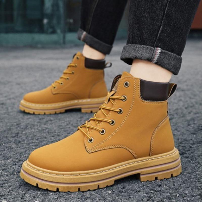 High Quality Men's Leather Boots Fashion Motorcycle Boots Platform Casual High Top Boot Classic Lace Up Ankle Boots Botas Hombre