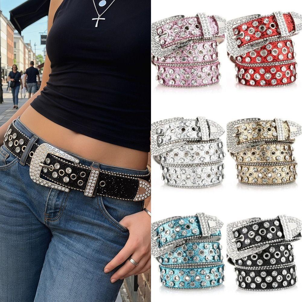 Ceinture à Rivets Spicy Girl Y2K Ceinture de Taille pour Femmes Punk Ceintures à Strass Hommes