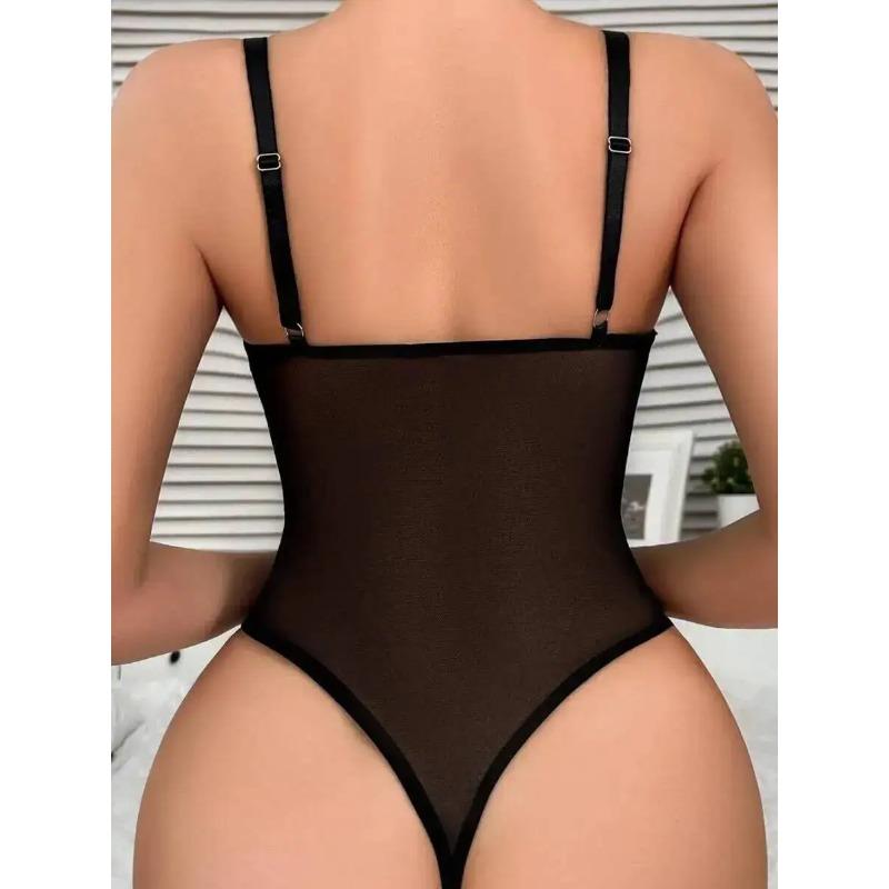 Sexy Black Mesh Bodysuit With White Bow Tie Detail Push Up Bra Design Lingerie Outfit For Women One Piece Bodysuit Charming PW8H
