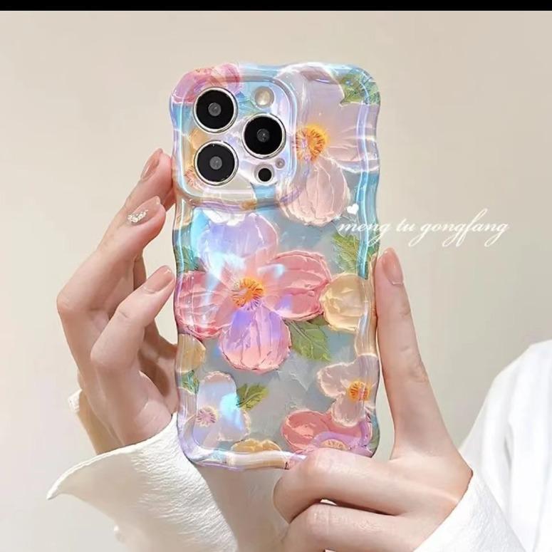Oil Painting Flower Mobile Phone Case Simple Smudge Creative Application iPhone15 Apple 14promax Soft and Hard Case Anti-drop