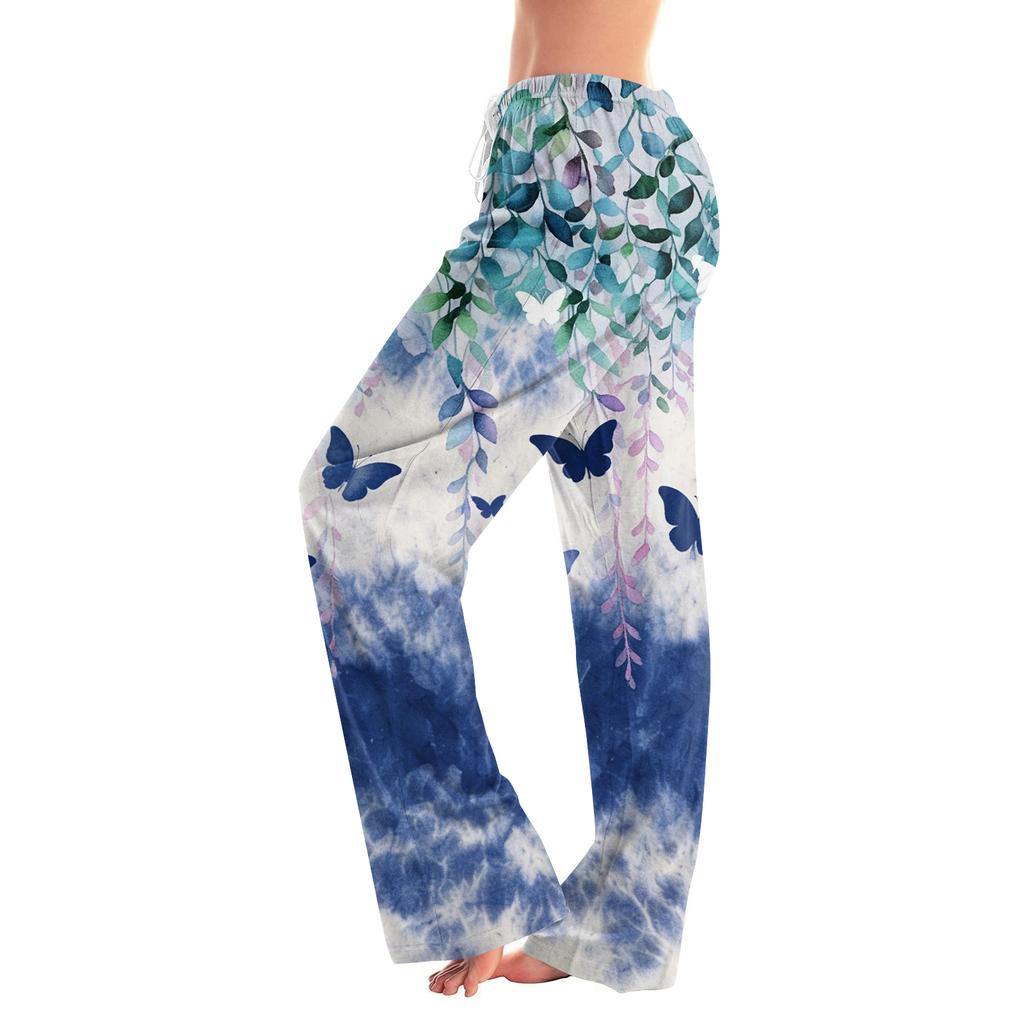 Pantalon Casual Imprimé à Taille Élastique à Cordon de Serrage, Coupe Ample pour Femme