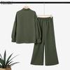 ZANZEA Women Elegant Long Sleeve Blouse and Trousers Casual Two Piece Suit Sets