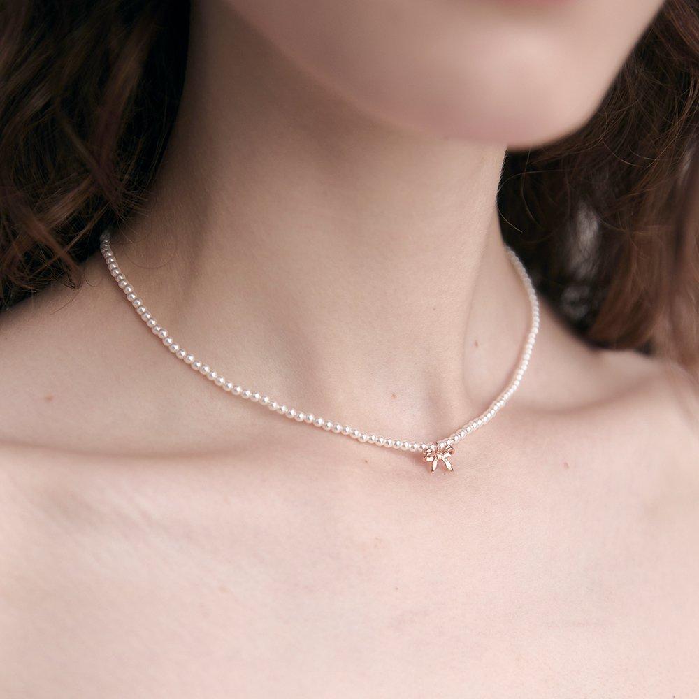 [Rosemont] Silver Ribbon Pearl Necklace Ra24C43J
