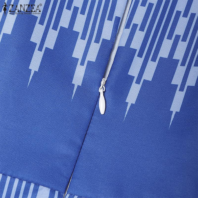 ZANZEA Women Casual Round Neck Loose Short Sleeve Print Dress Summer