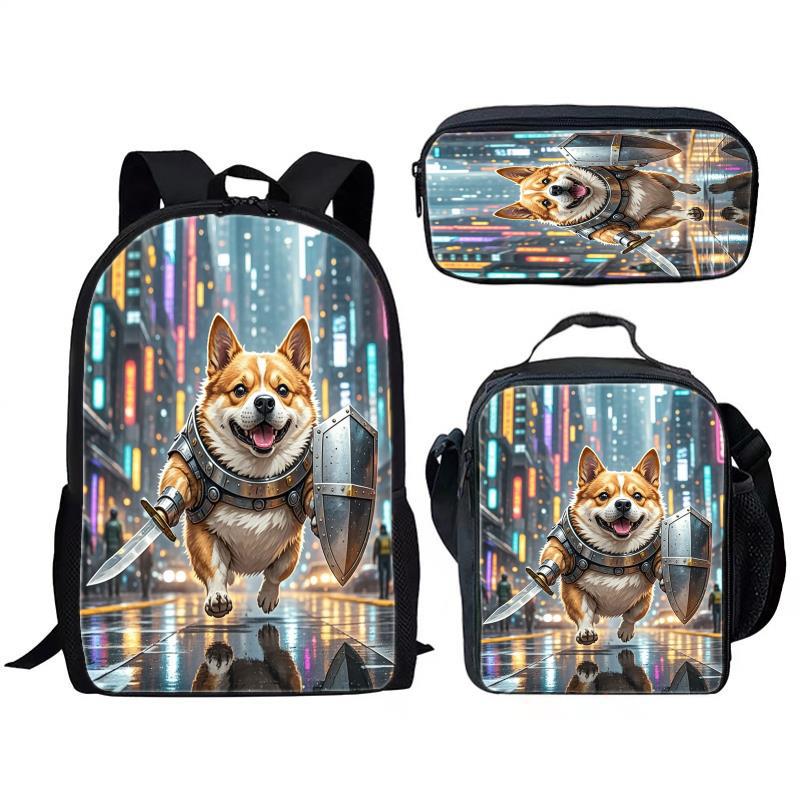 Hip Hop Populair Grappige hond die 3D Print 3 stuks/Set leerling Schooltassen Laptop Dagrugzak Rugzak Crossbody Lunchtas Etui