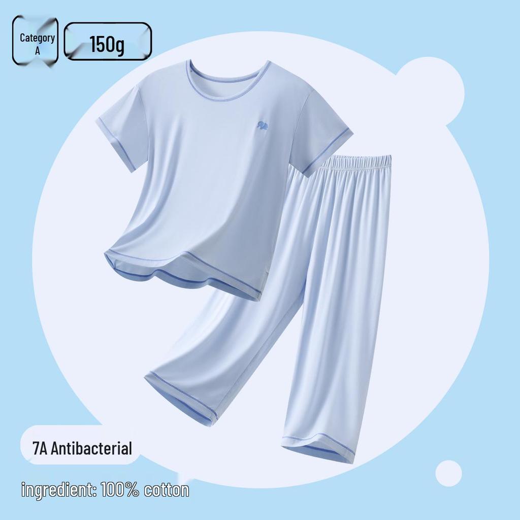 Children's All-Cotton Short Sleeve Pajama Set for Girls and Boys - Summer Lightweight A-Class, Air Conditioning Wear for Big Kids