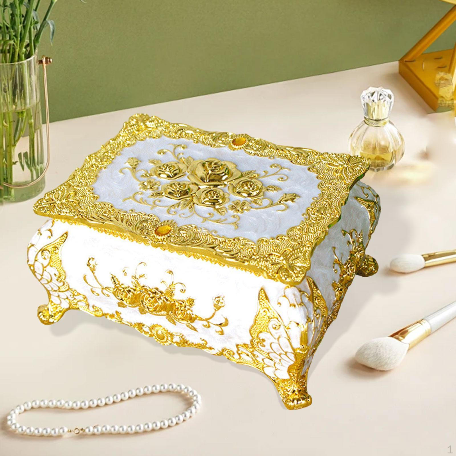 

Европейская шкатулка для хранения украшений из металла с зеркалом, памятный подарок, маленькая безделушка с гравировкой в виде розы with Gold Rose