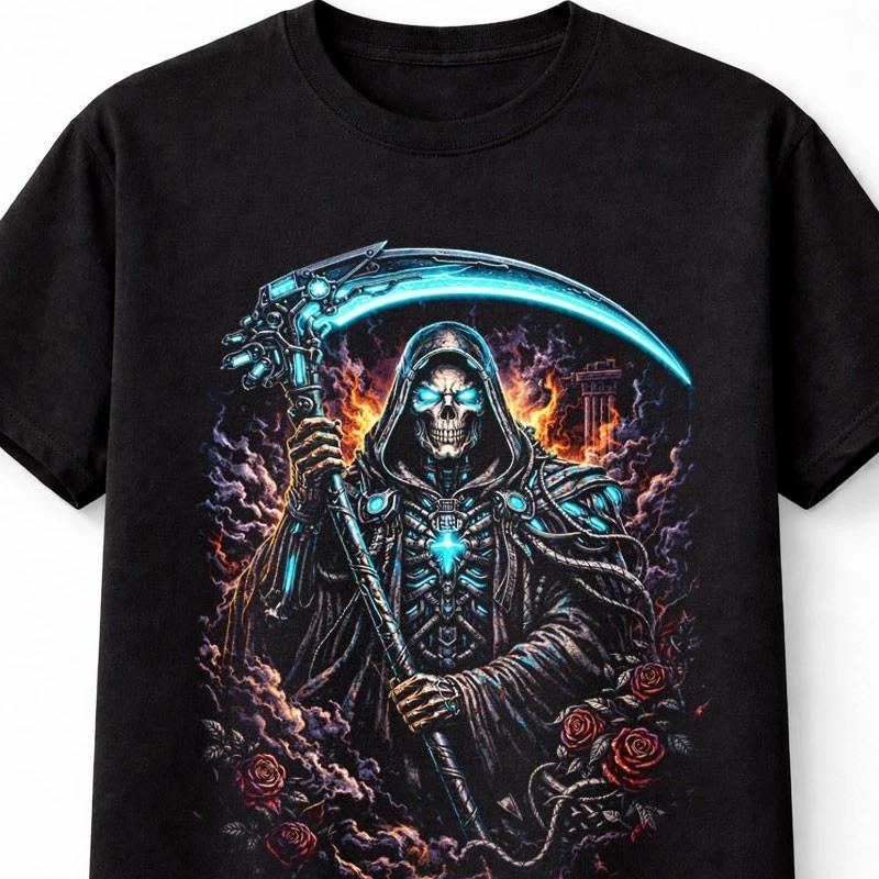Cyber Reaper Grim Skull Scythe Horror Graphic Unisex TShirt S