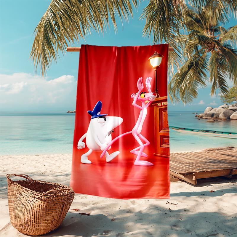 Retro Pink Panther Cartoon Druck Strandtuch Weiches Strand-Outdoor-Pool-Handtuch Schnelltrocknendes Badetuch Schwimm-Druck Außen-Picknick-Strandmatte Strandtuch