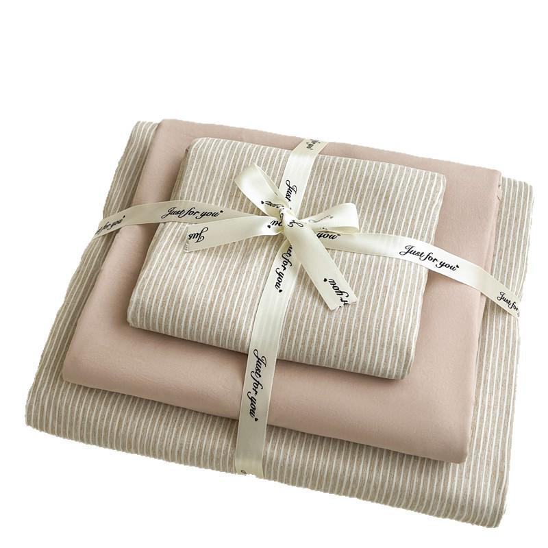 Japanese Minimalist Pure Cotton Bedding Set - Washed Cotton Duvet Cover, Bed Sheet, Dorm-Friendly (3 or 4-piece).