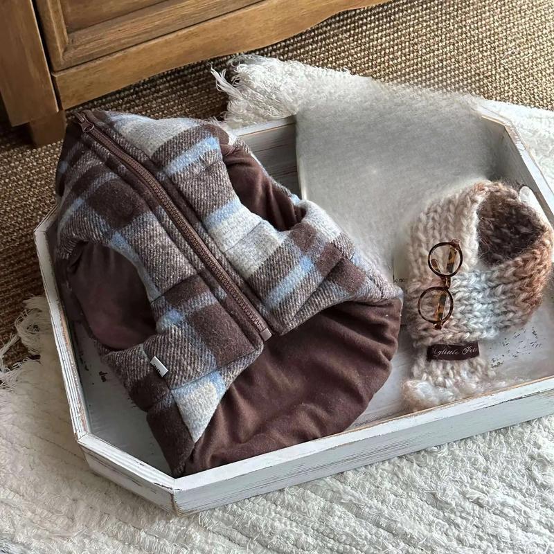 Pet Autumn and Winter Thick Plaid Coat Warm and Comfortable Vest Christmas Dog Clothes for Small Dogs Puppy Clothes