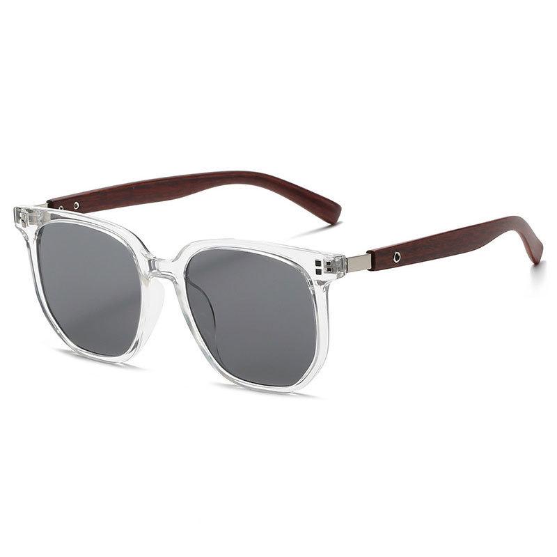 2025 Korean Style Brown Sunglasses - Women's Retro Square Frame with Wood Grain Legs for Round Faces, Fashionable Sun Protection