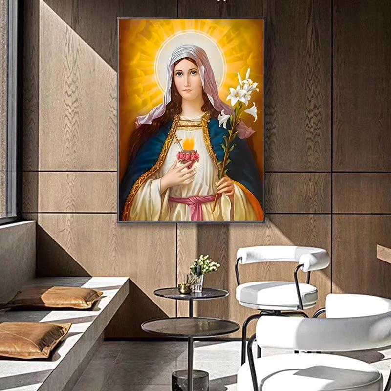 Catholic Christian Wall Art Holy Jesus and Virgin Mary Canvas Oil Painting Religious Home Decor Poster Prints Pictures