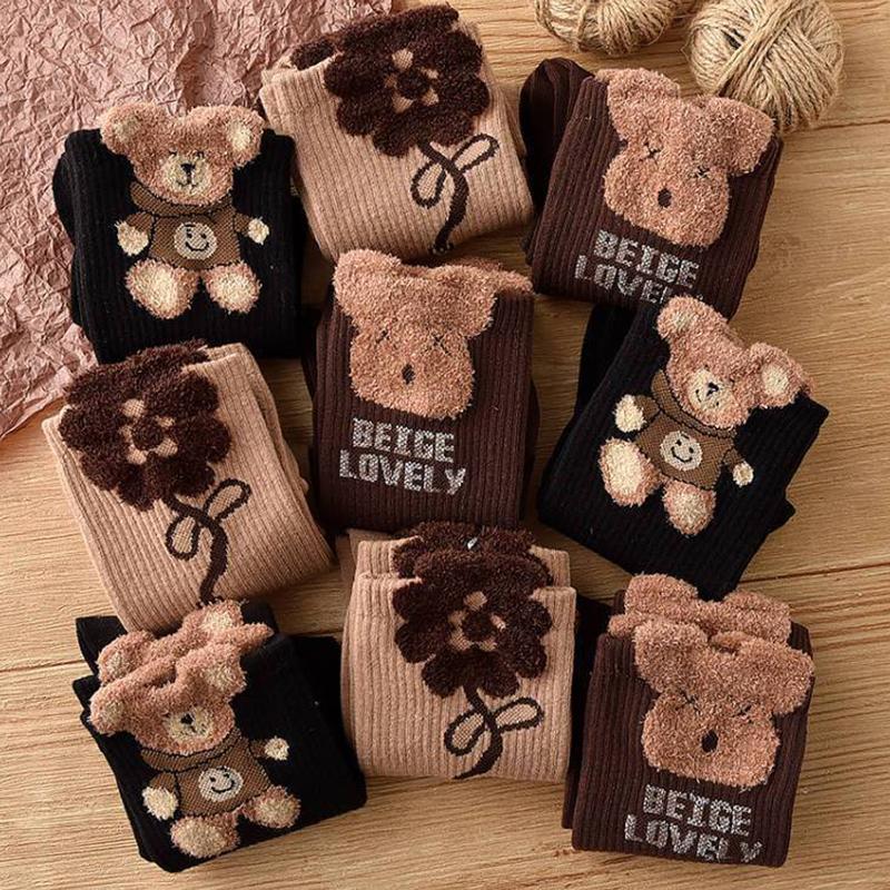 1Pair Plush Bear Stockings Autumn Winter Female Stockings Kawaii Cute Socks Lovely Korean Style Socks For Girls