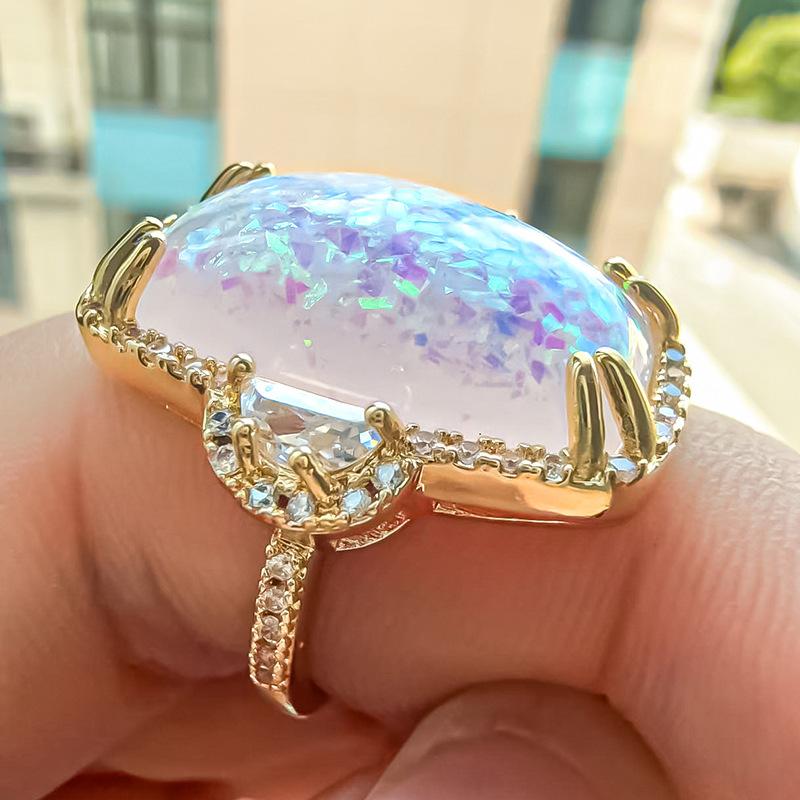 European court style imitation Opal ring, women's claw inlaid jewelry, ring