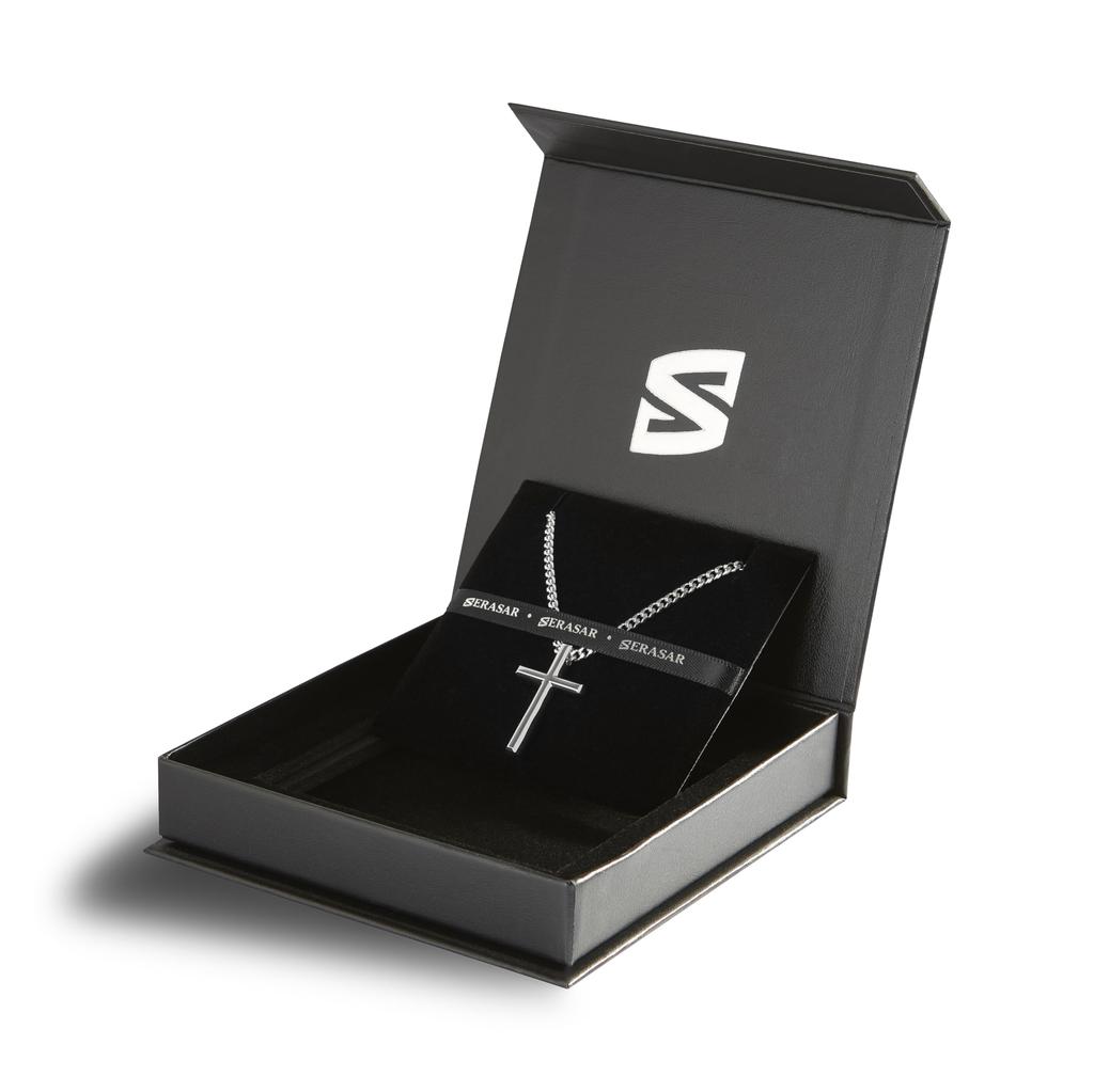 Necklace Cross Chain Pendant Silver Jewelry Panzer Chain Cuban Link Gift Silver Cross [SERASAR] Men's Men's