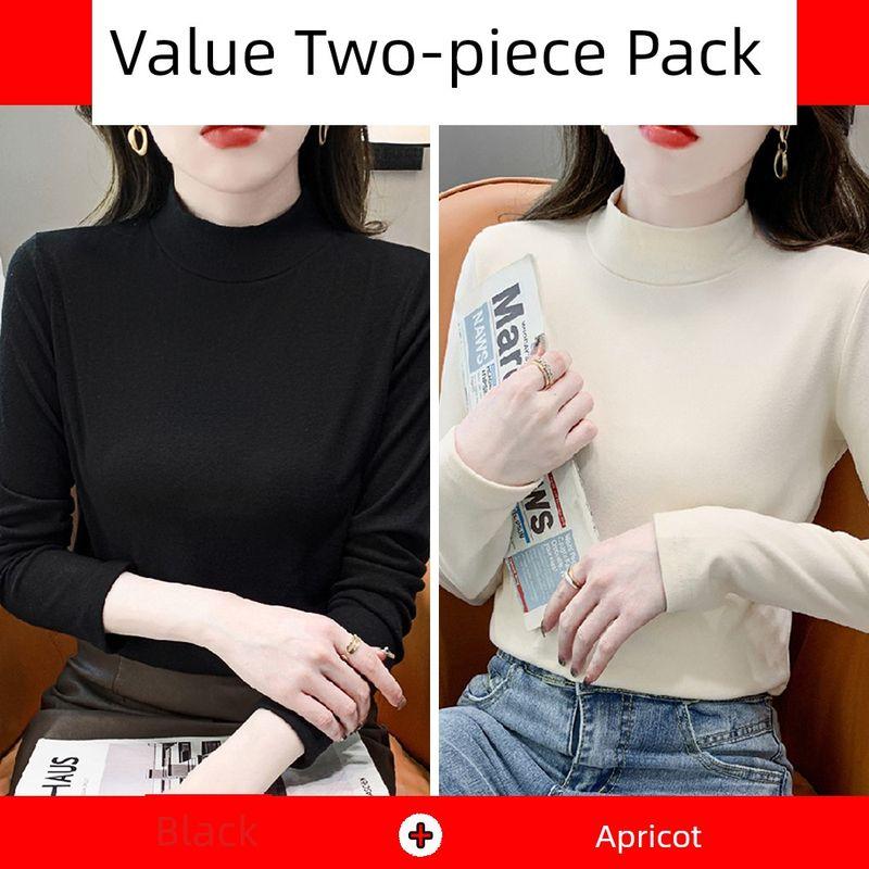 Anti-Static Pure Cotton Large Size Half-High Collar Base Shirt for Women in Autumn and Winter, New Slim-Fit T-Shirt for Layering