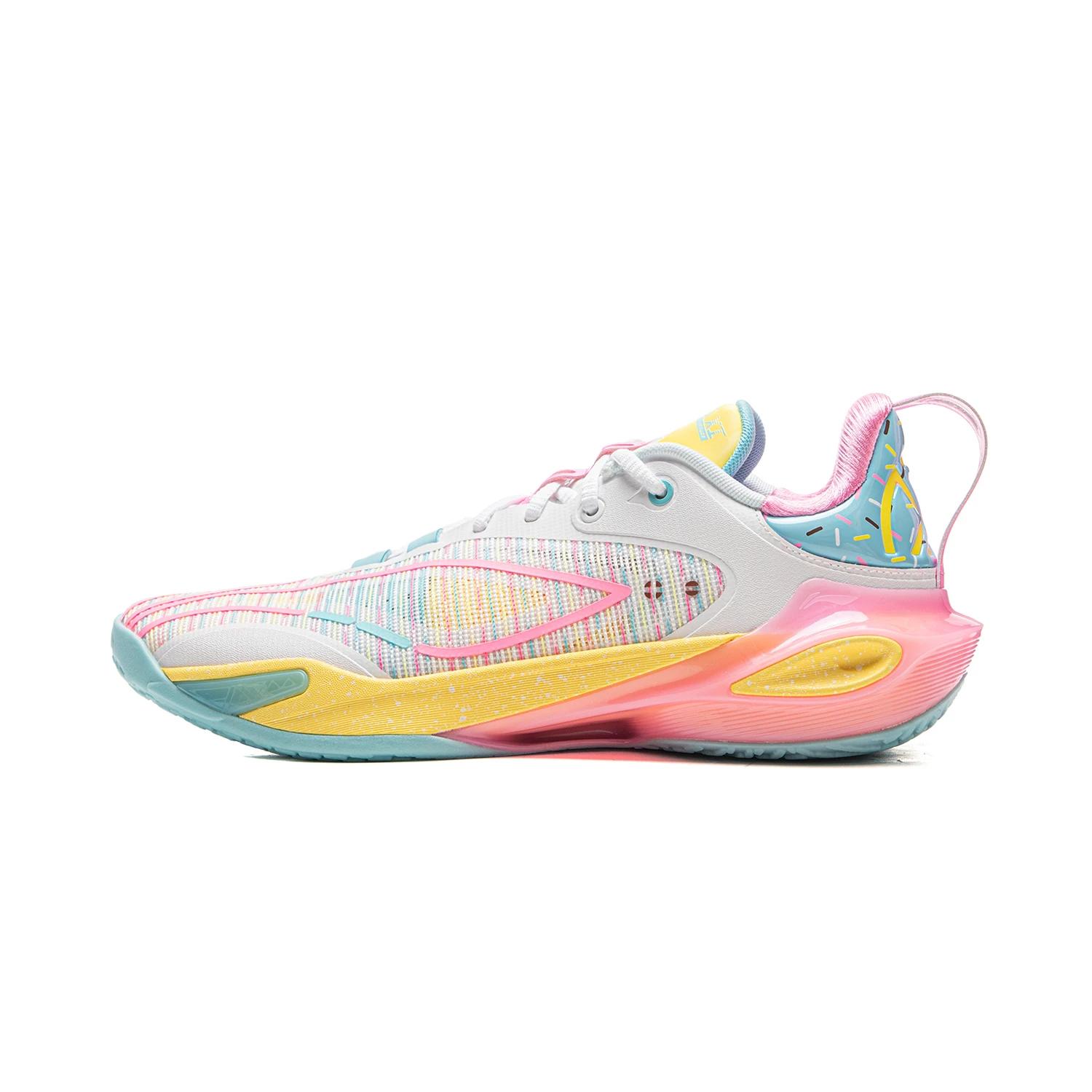 

Li Ning Flash 11 Профессиональные соревновательные баскетбольные кроссовки с амортизацией TPU, износостойкие, низкие, мужские, Белый Розовый Синий ABAU053-71 42