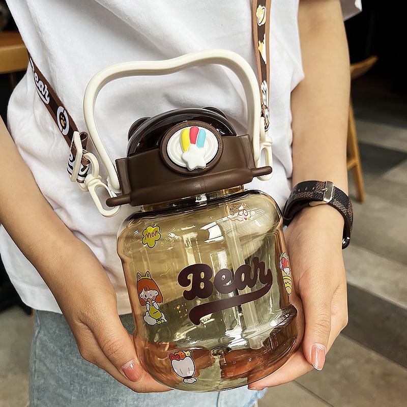 Water bottle summer cute student double drink straw plastic cup large capacity fashion big belly water cup children