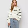 Women Autumn Winter Contrasting Crochet Knitted Sweater Casual O Neck Lantern Long Sleeves Loose Pullover Chic Lady Street Tops