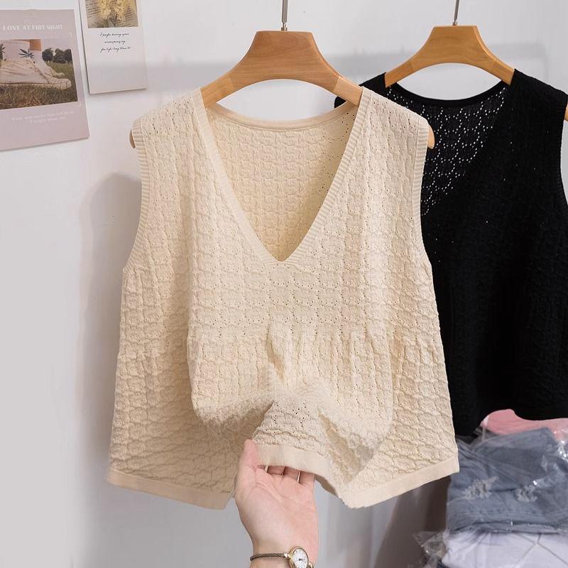 Plus-Size French Hollow V-Neck Sleeveless Camisole - Summer Loose Fit, 2-300 Jin Women's Top