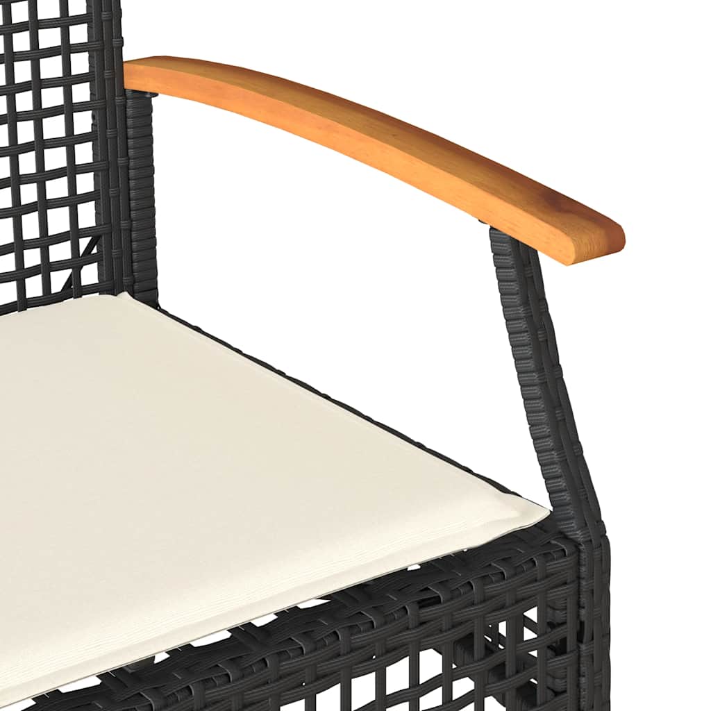 Garden Bench with Cushions Black Poly Rattan & Acacia Wood