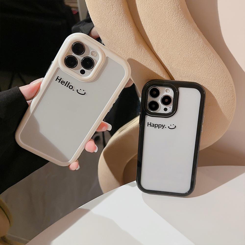Applicable To 16ProMax Mobile Phone Case 15 Minimalist English Smiling Face IPhone 13 Acrylic 12 Apple 11 Magnetic 16