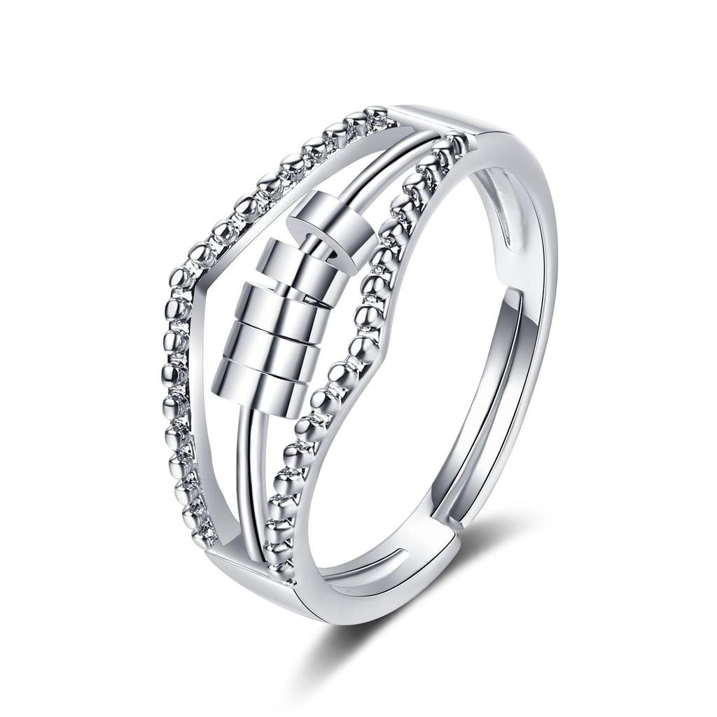 Adjustable Women's Polka Dot Beaded Ring for Anxiety Relief - Simple, Fashionable, and Rotating Design