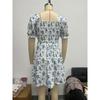 Square Collar Summer Puff Short Sleeve Floral Dress Fashion Elegant Slim Fit A-line Party Short Dress Female Casual Sweet Holiday Clothing