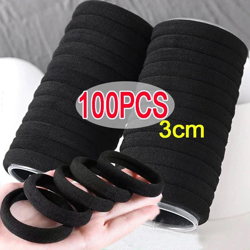 100pcs Black Basic Hair Bands Women Girls Simple High Elastic Headband Ties Rubber Ropes Scrunchies Ponytail Holders Accessories