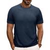 Summer Slim Fit Ribbed Elastic T-shirt Men Casual Knitted Round Neck Short Sleeves Pullover Solid Color Daily Tops Clothes