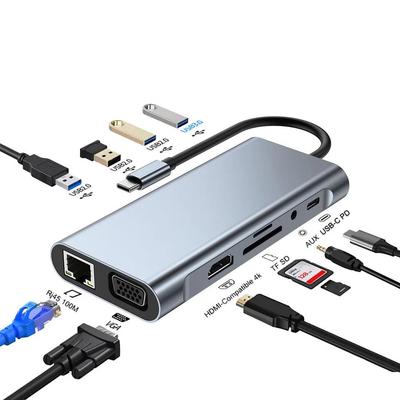 11-in-1 USB-C To HDMI Expansion Dock with SD/TF Card Reader for Mobile Phones, Laptops, and Game Consoles