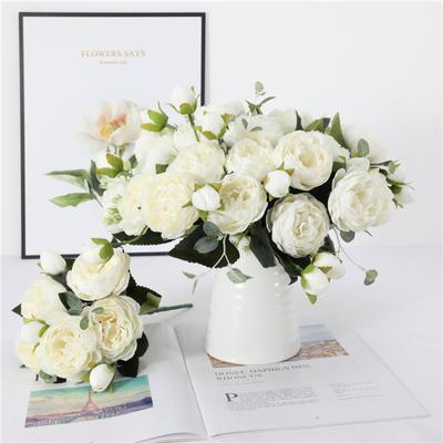 30cm Roze Zijden Boeket Pioenroos Kunstbloemen 5 Grote Bloemen 4 Kleine Knop Huisdecoratie Bruiloft Bloemenwand Decoratieve Bloemen