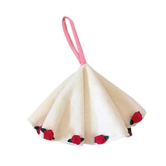 Rose Bouquet Hand Towel Hanging Hand Wipe Cloth Absorbent Decorative Hand Towel with Hanging Loop for Kitchen Bathroom