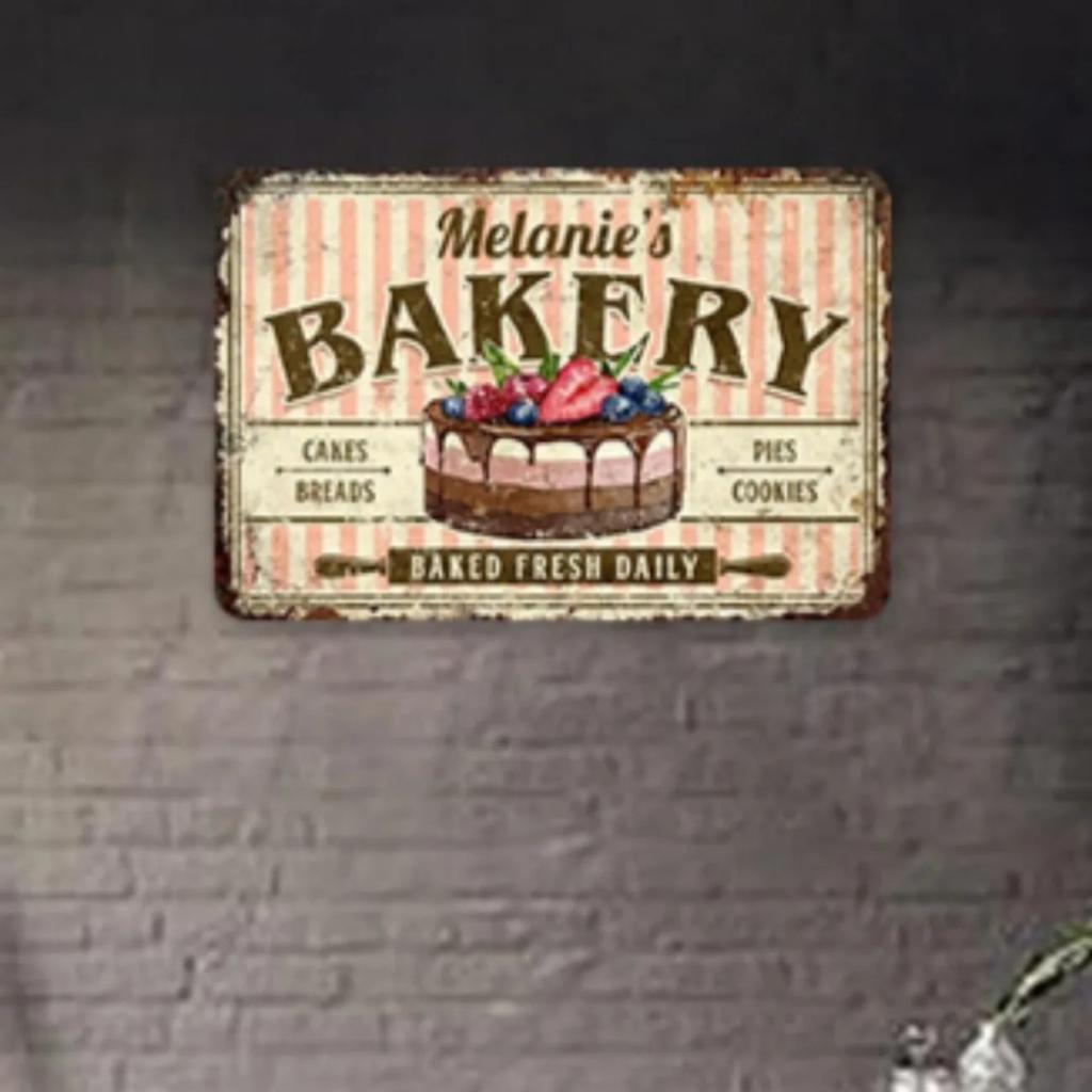 Personalized Aluminum Bakery Sign Custom Name Vintage Kitchen Wall Decor