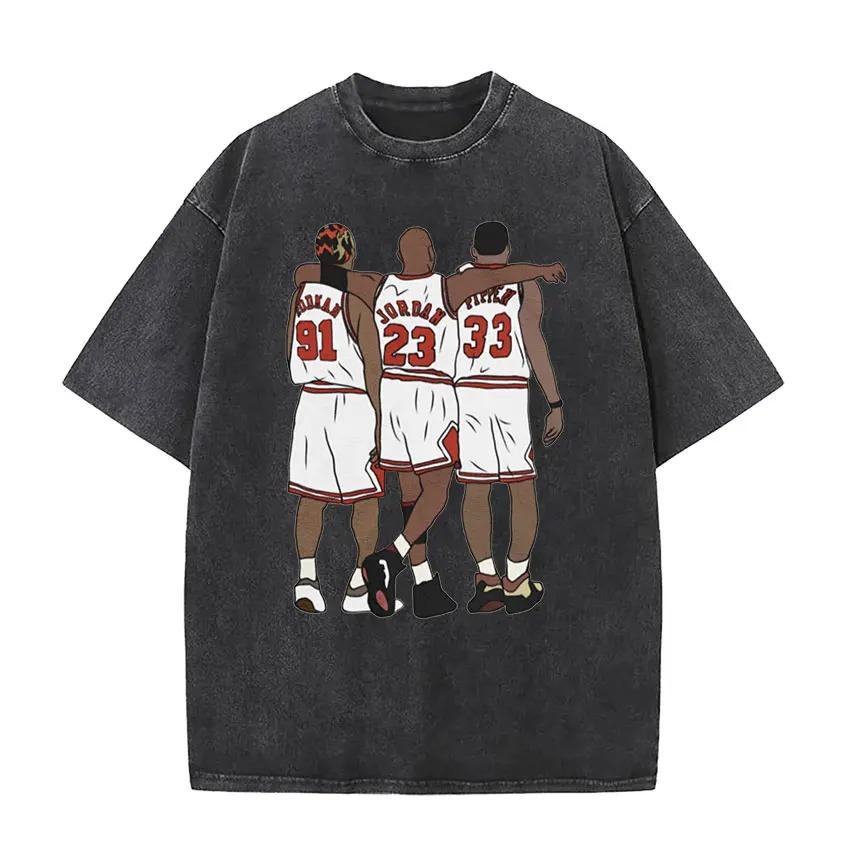 2026 Dennis Rodman Camiseta Lavada Vintage para Hombre y Mujer Genial Hip Hop Gótico Camisetas Oversize Cuello Redondo Moda de Alta Calidad Streetwear