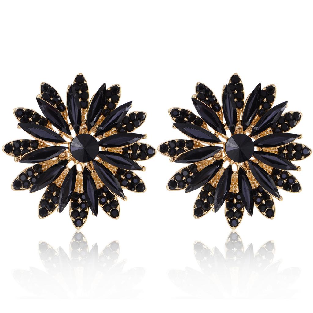 Luxury Rhinestone Flower Earrings Fashionable Exaggerated Studs Niche Design Elegant Party Jewelry For Women