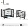 PawHut Foldable dog crate transport cage on wheels 2 lockable doors removable tray dim. 94L x 58w x 69.5H cm black gray metal